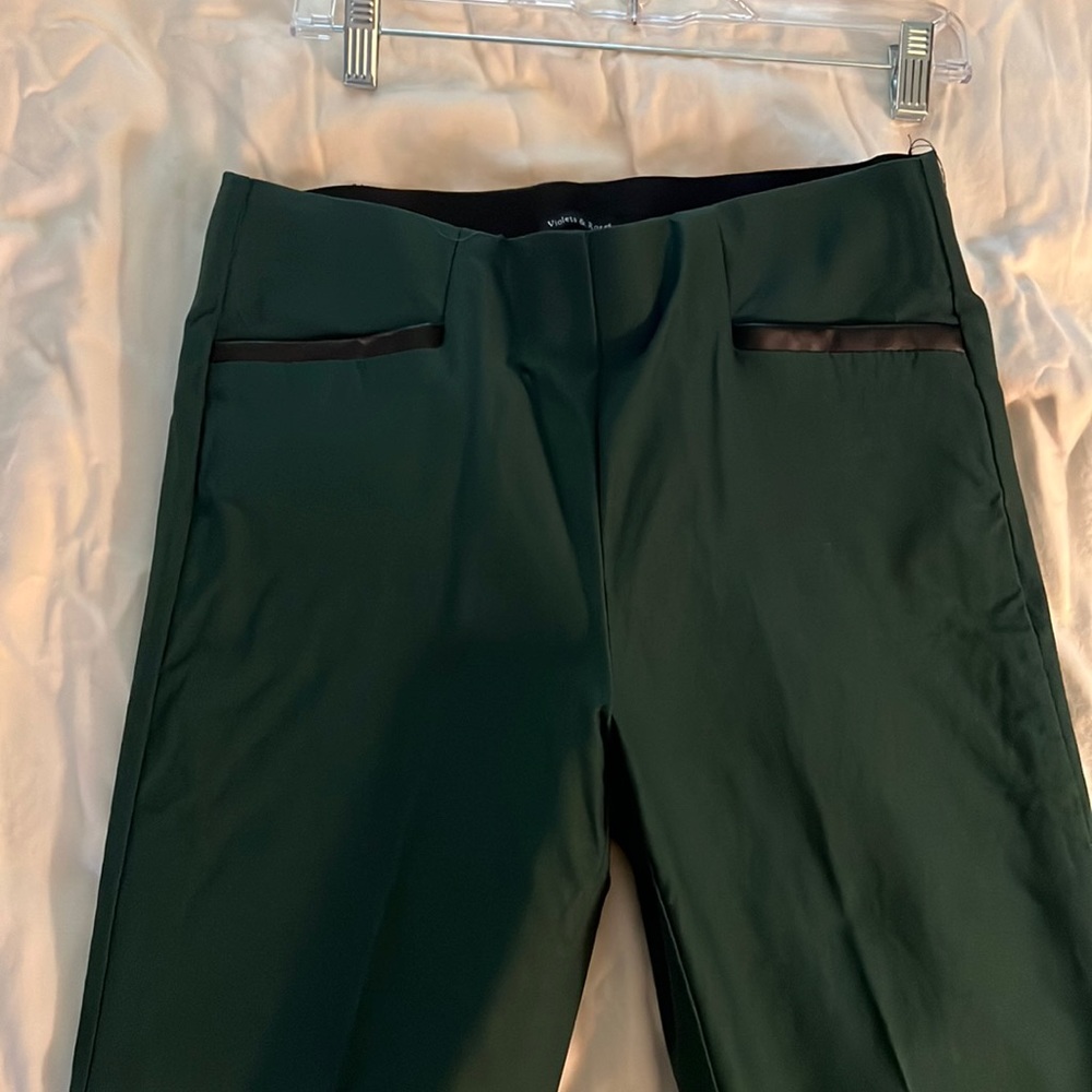 Pull on Leather Detail Straight Leg Slacks